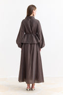 Collar Detail Skirt Set - Coffee