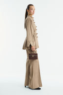 Front Buttoned Suede Shirt - Beige