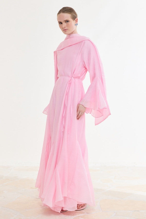 Fırfır Detaylı İbiza Elbise - Pembe