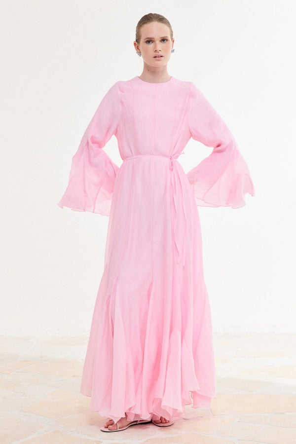 Fırfır Detaylı İbiza Elbise - Pembe