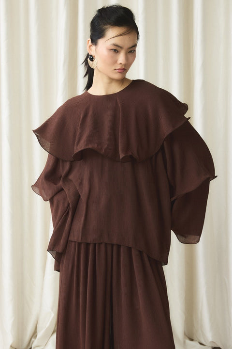 Ruffle Detail Trouser Set - Brown