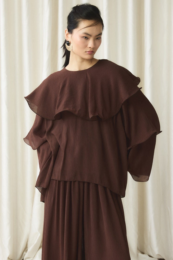 Fırfır Detaylı Pantolon Takım - Kahve