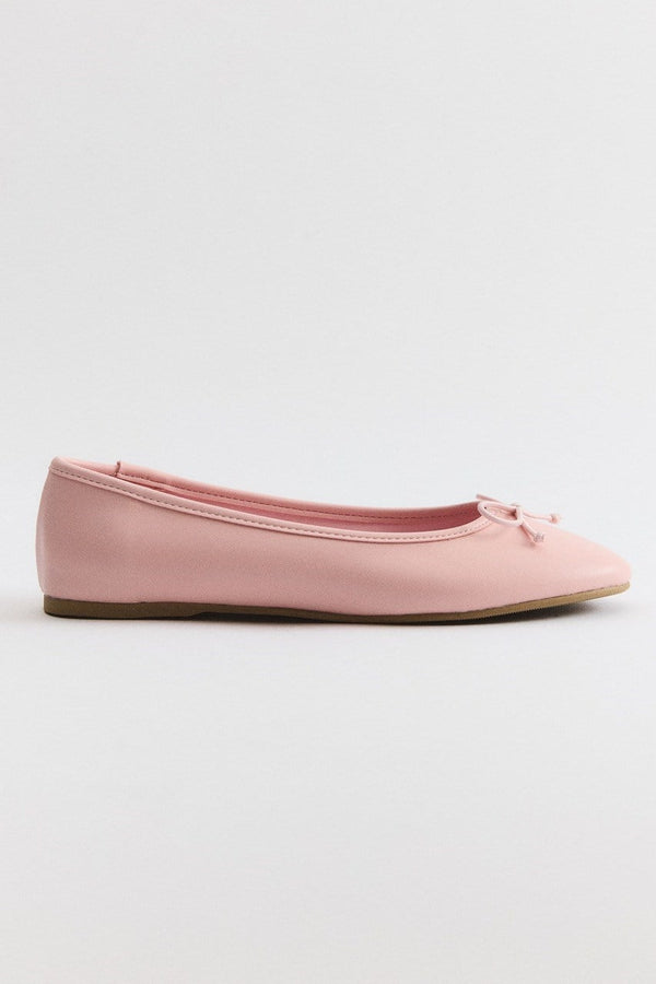 Fiyonklu Deri Mat Babet - Pembe