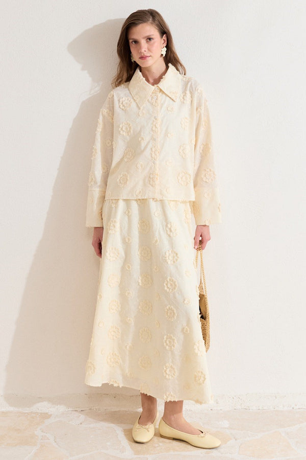 Flora Desen Brode Etekli Takım - Butter Yellow