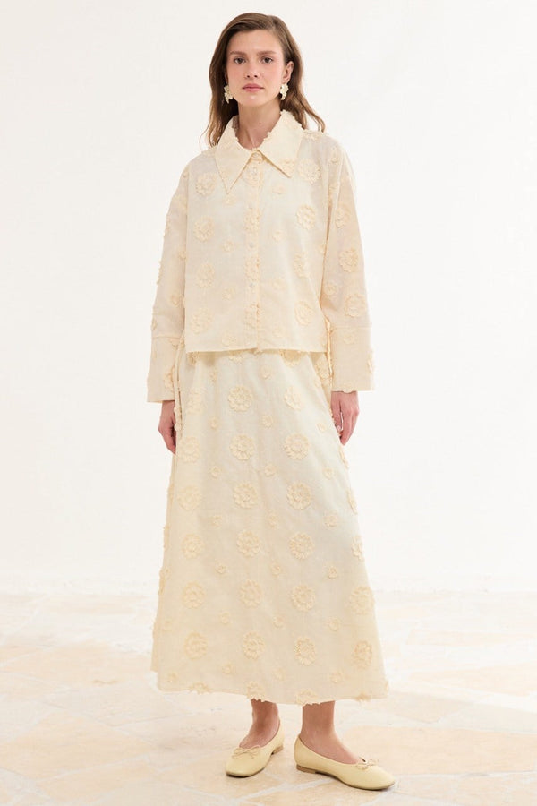 Flora Desen Brode Etekli Takım - Butter Yellow