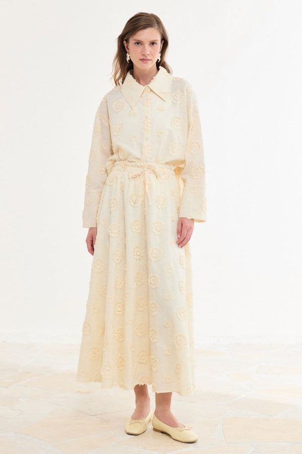 Flora Desen Brode Etekli Takım - Butter Yellow