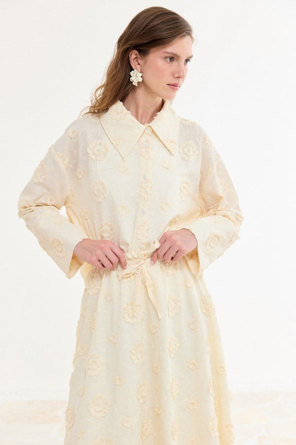 Flora Desen Brode Etekli Takım - Butter Yellow