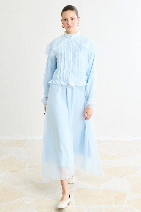 Fraya Lace-Detail Skirt Set - Blue