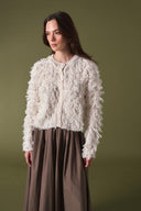 Fringe Detay Triko Hırka - Ekru