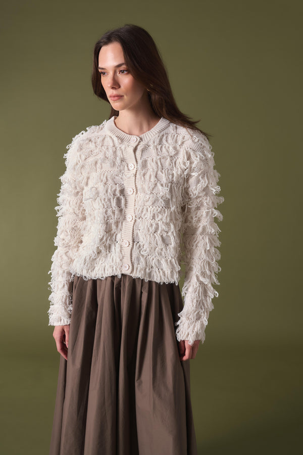 Fringe Detay Triko Hırka - Ekru