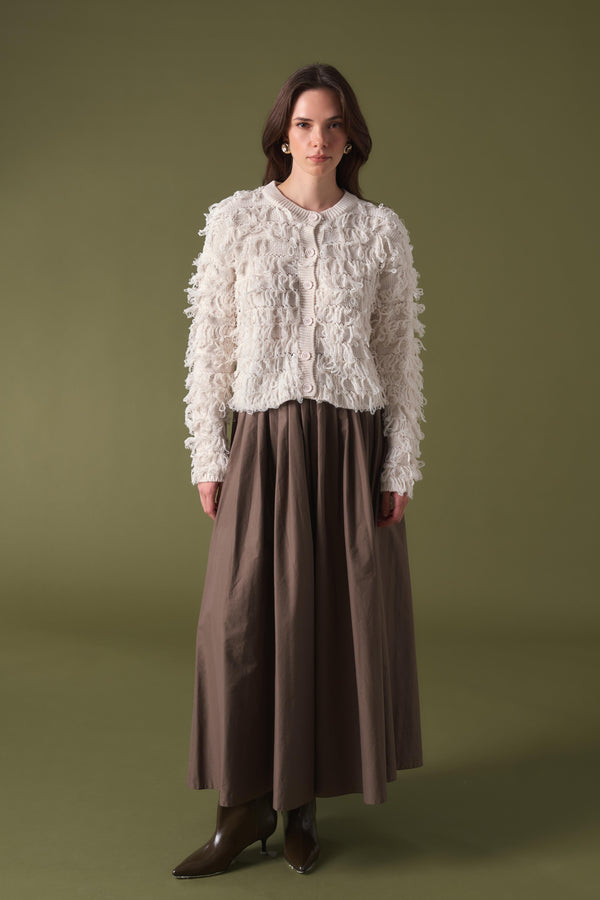 Fringe Detay Triko Hırka - Ekru