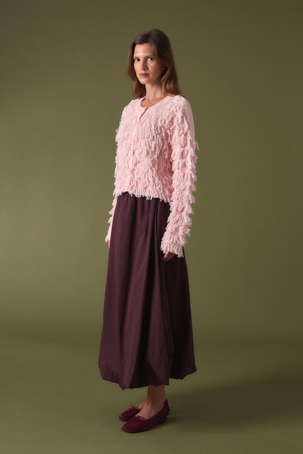 Fringe Detay Triko Hırka - Pudra