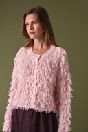 Fringe Detay Triko Hırka - Pudra