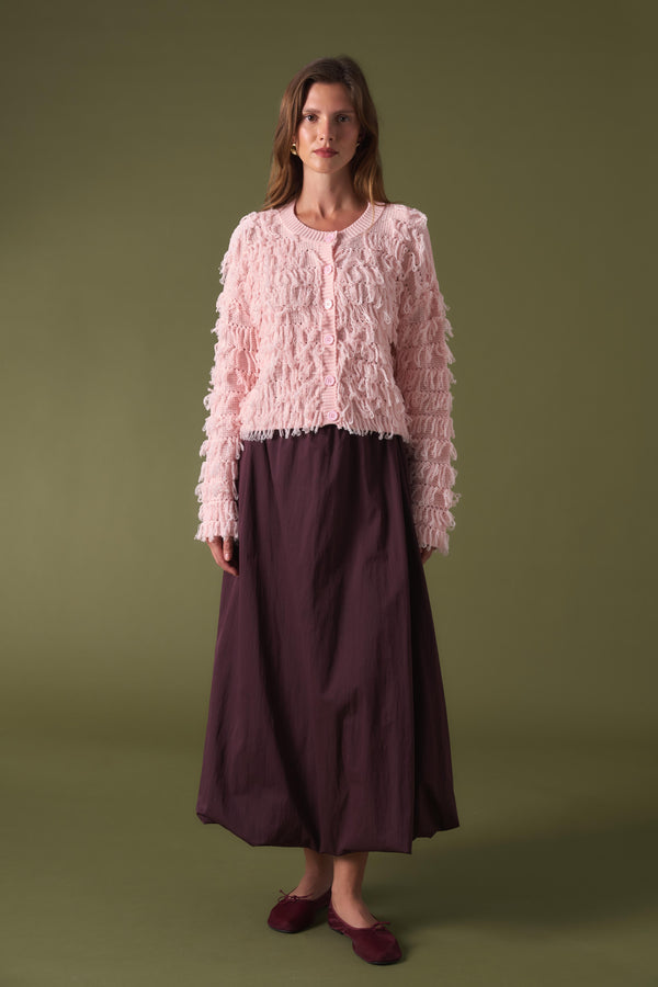 Fringe Detay Triko Hırka - Pudra