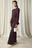 Fular Yaka Blazer Ceket Takım - Bordo