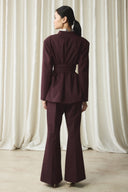 Fular Yaka Blazer Ceket Takım - Bordo
