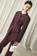 Fular Yaka Blazer Ceket Takım - Bordo