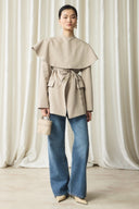 Double-Breasted Scarf Detail Blazer - Beige