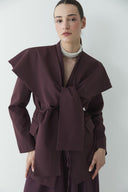 Fularlı Double Blazer Ceket - Bordo