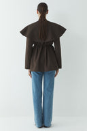 Fularlı Double Blazer Ceket - Kahve