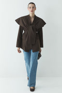 Double Breasted Blazer with Scarf - Brown