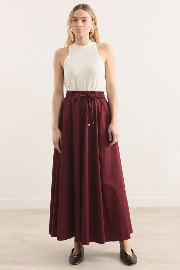 Gabardin Kloş Etek - Bordo