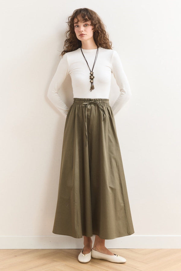 Gabardin Kloş Etek - Haki