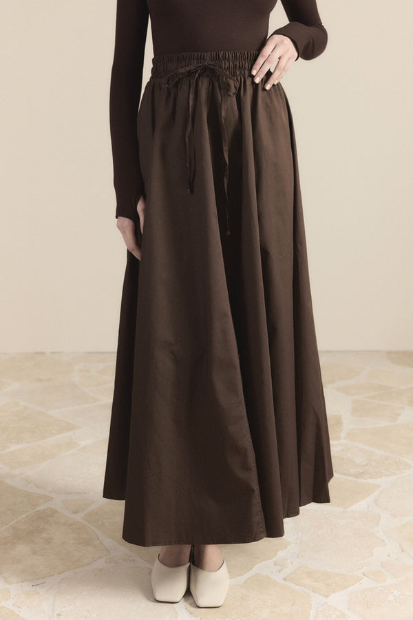 Gabardin Kloş Etek - Kahve