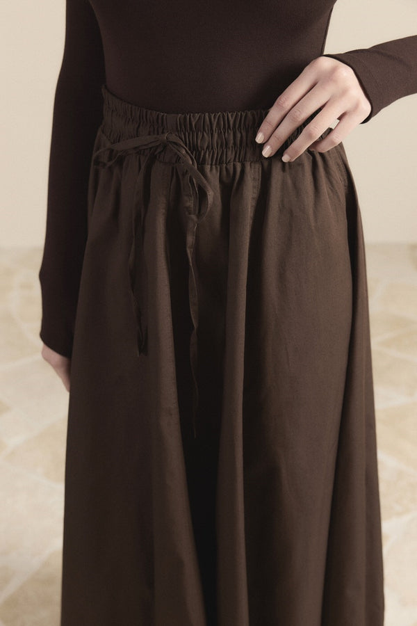 Gabardin Kloş Etek - Kahve