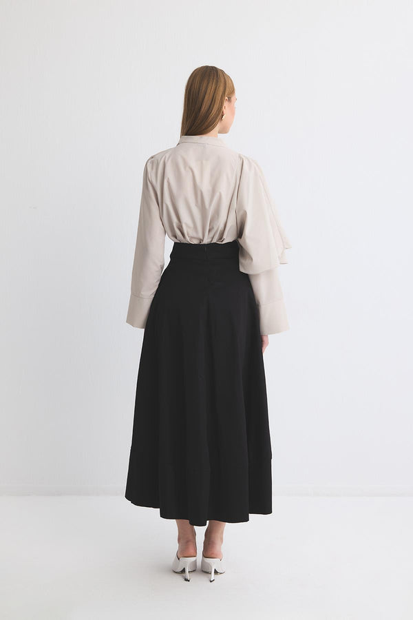 Gabardin Kloş Etek - Siyah