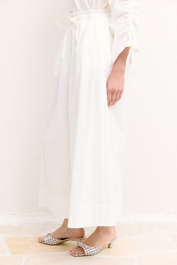Geniş Paça Poplin Basic Pantolon - Ekru