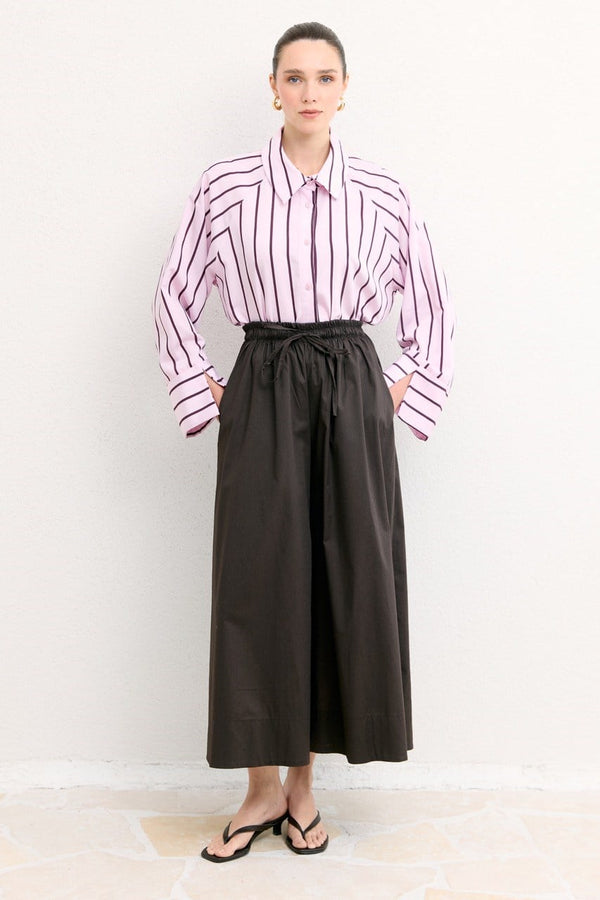 Geniş Paça Poplin Basic Pantolon - Kahve