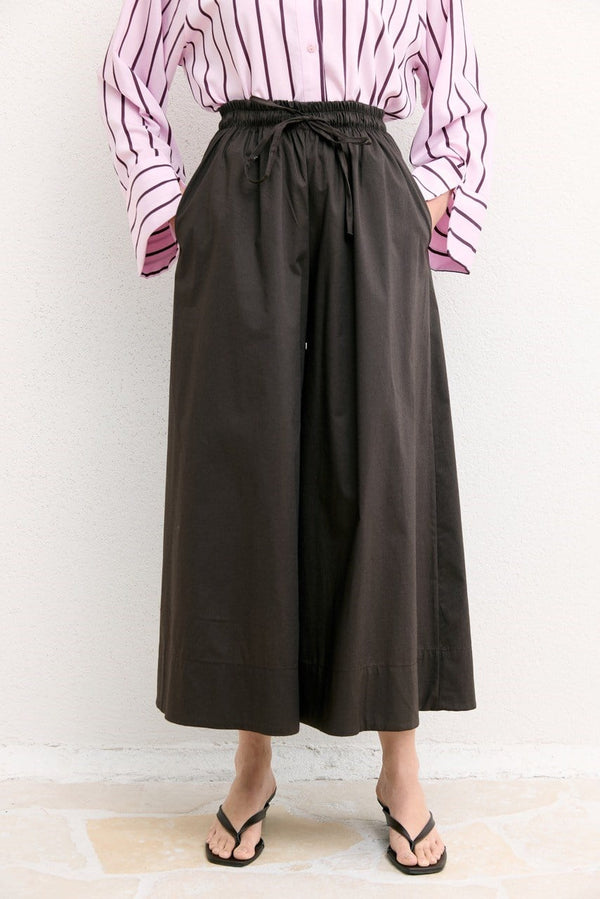 Geniş Paça Poplin Basic Pantolon - Kahve