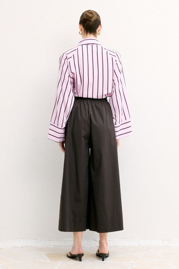 Geniş Paça Poplin Basic Pantolon - Kahve