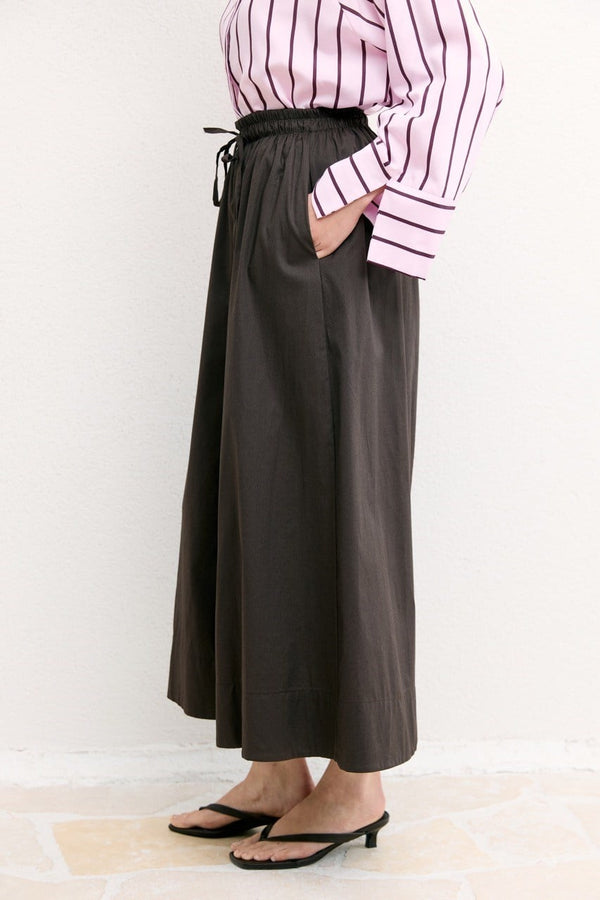 Geniş Paça Poplin Basic Pantolon - Kahve