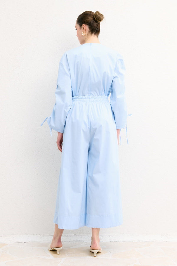 Geniş Paça Poplin Basic Pantolon - Mavi