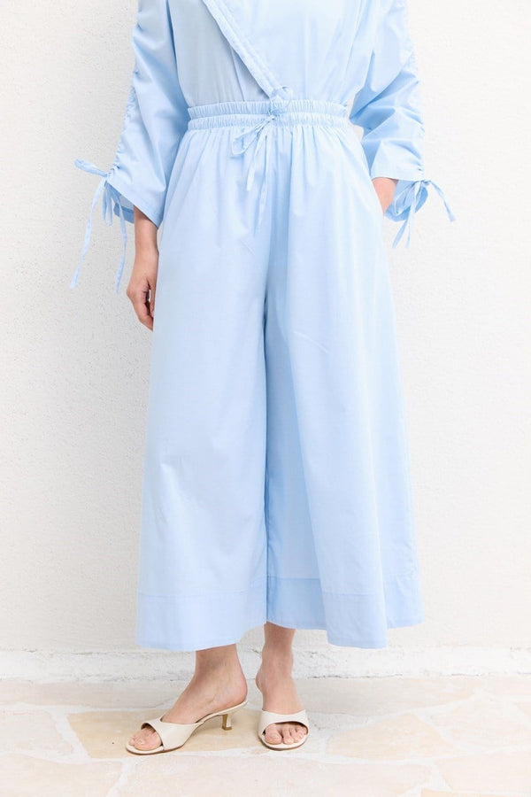 Geniş Paça Poplin Basic Pantolon - Mavi
