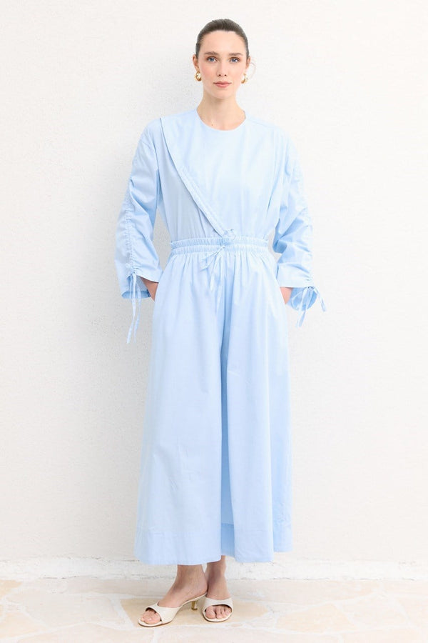 Geniş Paça Poplin Basic Pantolon - Mavi