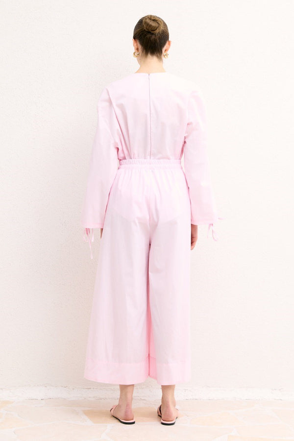 Geniş Paça Poplin Basic Pantolon - Pembe