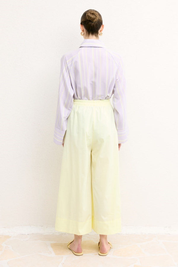 Geniş Paça Poplin Basic Pantolon - Sarı