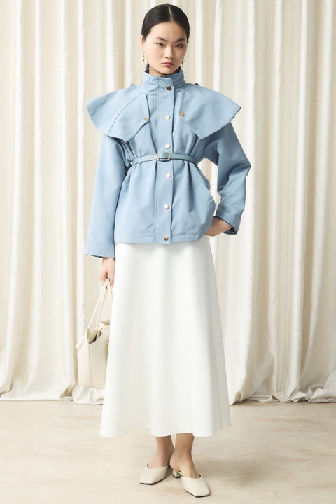 Wide Collar Trench Coat - Blue