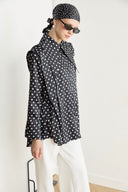 Wide-Collar Polka Dot Satin Shirt - Black