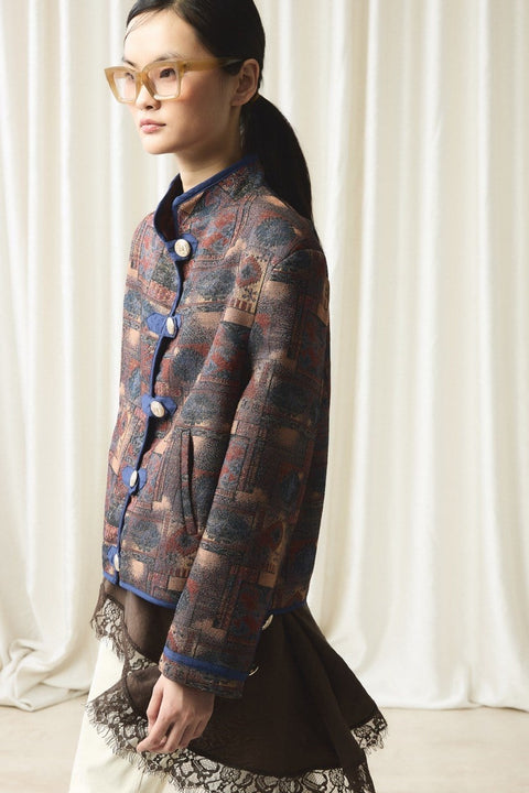 Gold Button Jacquard Jacket - Earth