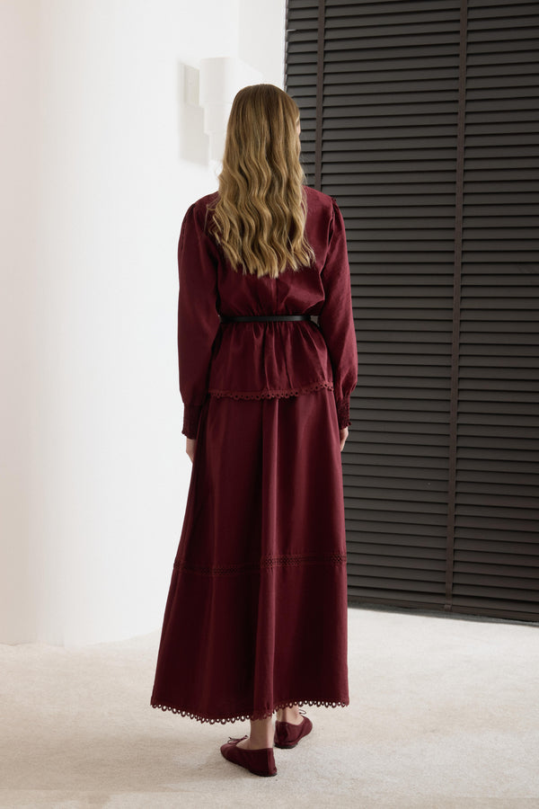 Güpürlü Etek Takım - Bordo