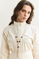 Ring Detail Natural Stone Necklace - Dark Brown