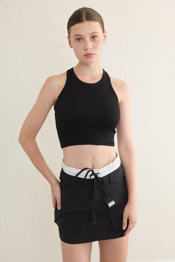 Halter Yaka Crop Atlet - Siyah