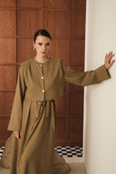 Hera Metal Düğme Detaylı Elbise - Camel