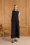 Hera Metal Düğme Detaylı Elbise - Siyah