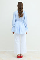 Pearl Button Detailed Brooch Shirt - Blue