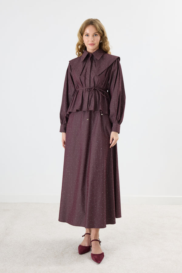 Işıltılı Geniş Yaka Gabardin Takım - Bordo